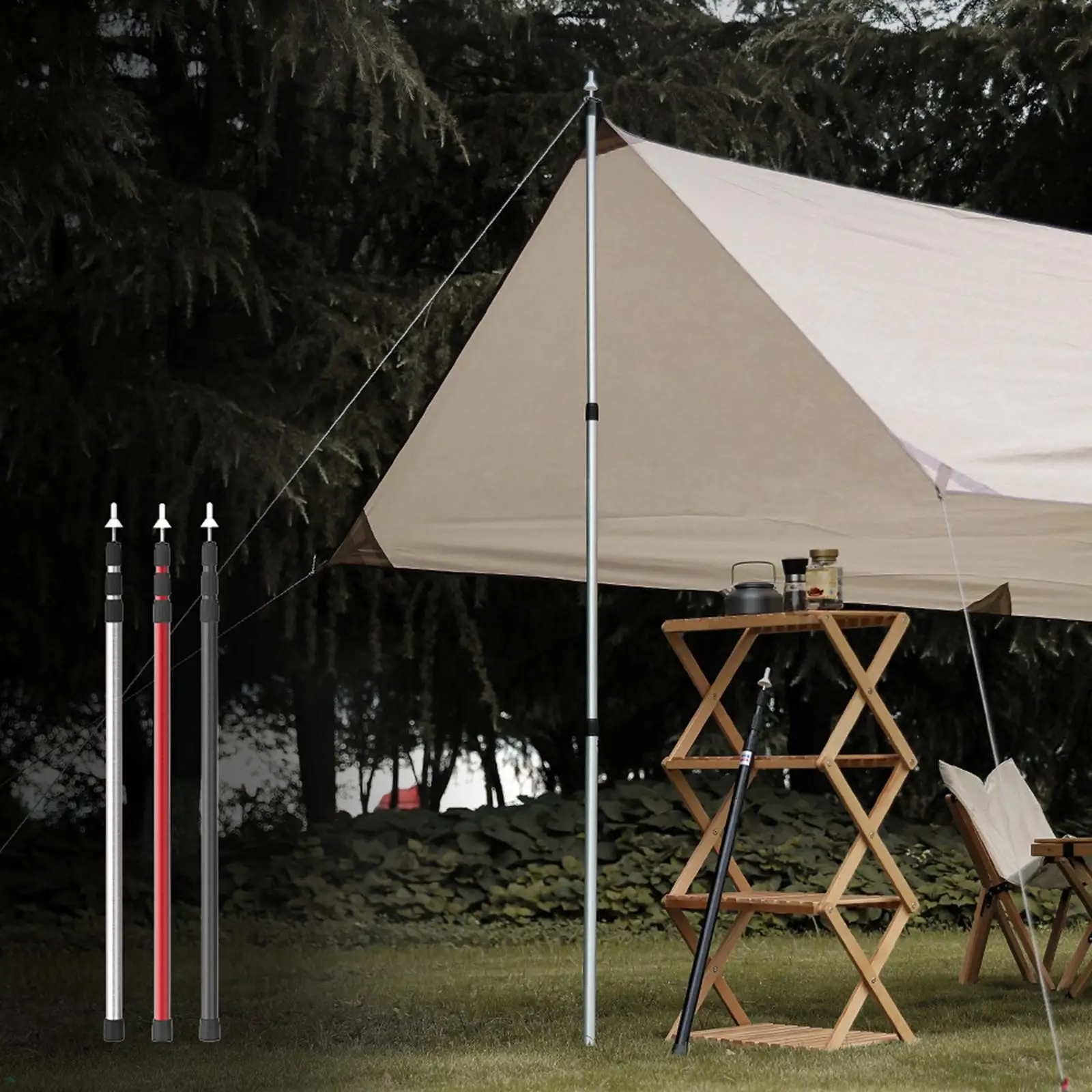 Telescoping Tarp Pole Support Set Fibreglass Replacement Camping Equipment