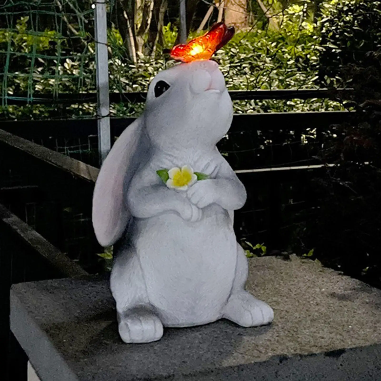 Solar Garden Rabbit Ornament Animal Figurine with Glowing Butterfly Resin Decoration Creative Crafts for Garden Porch Patio Lawn