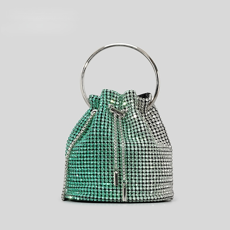 Diamant-Quasten-Abendclutch mit rundem Griff, Kristall-Beuteltasche, luxuriöse Designer-Handtaschen, Strass-Ketten-Hochzeits- und Partytasche – Detail 7