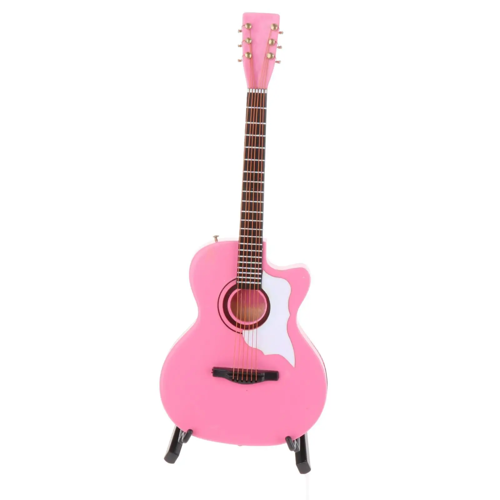 Simulation Classical Guitar Model Pink with Display Stand 1/6 Wooden Decoration Life Scene Supplies Scenery with Bracket