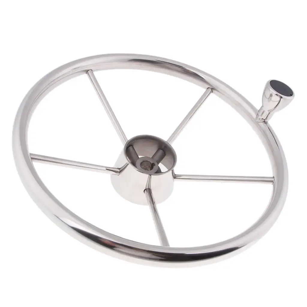 343mm Boat Steering Wheel Stainless Steel 5 Spoke 3/4`` Shaft for Vessels Marine Yacht Speedboat Boat Accessories Marine