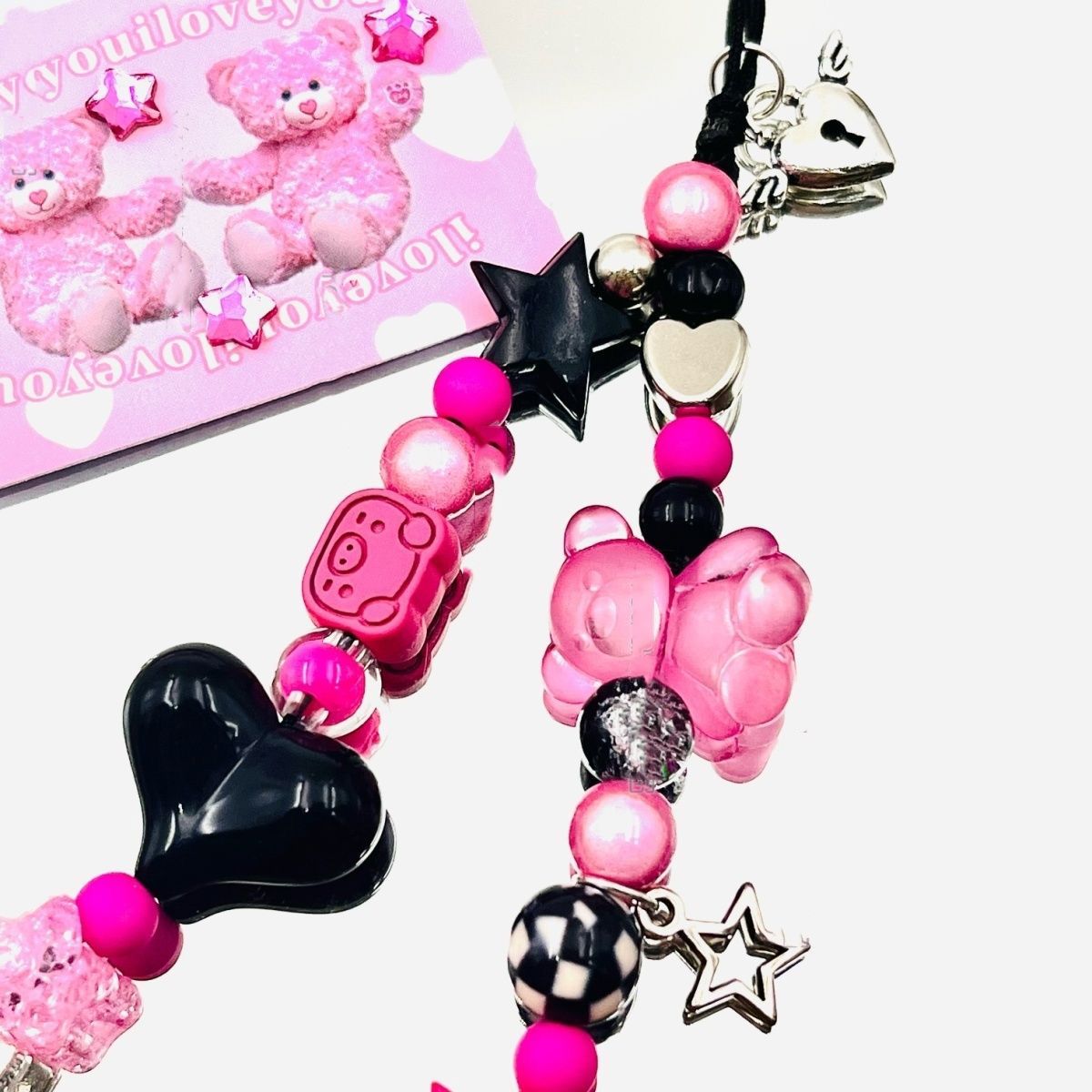 Original Y2K Magenta Bär Stern Anhänger Telefon Charms Strap CCD Kamera Lanyard Schlüsselbund Süße Coole Mädchen Armband Schmuck Geschenk – Detail 6