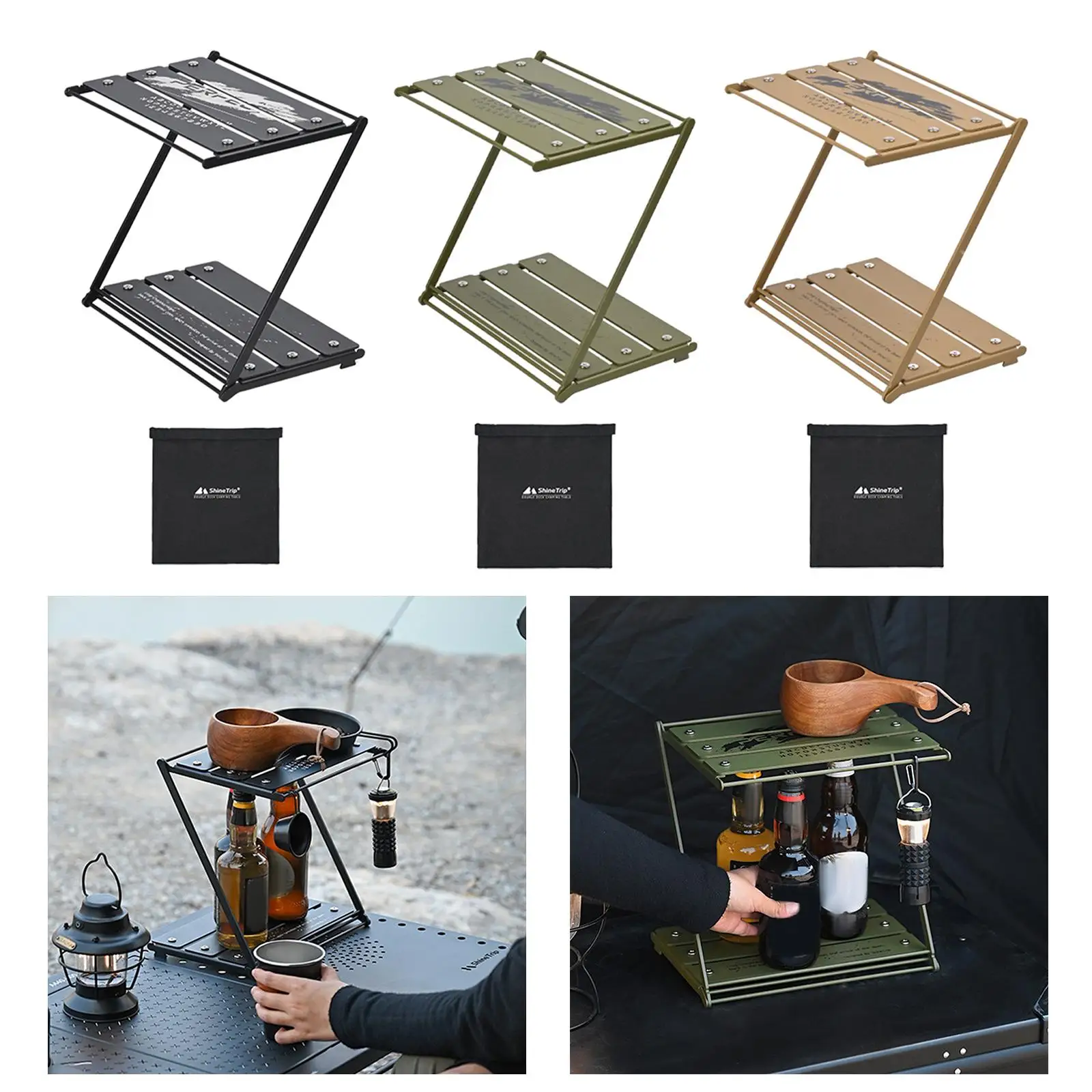 Outdoor Camping Storage Rack Portable Desktop Double Rack Foldable Picnic Folding Table Multifunctional Shelf New