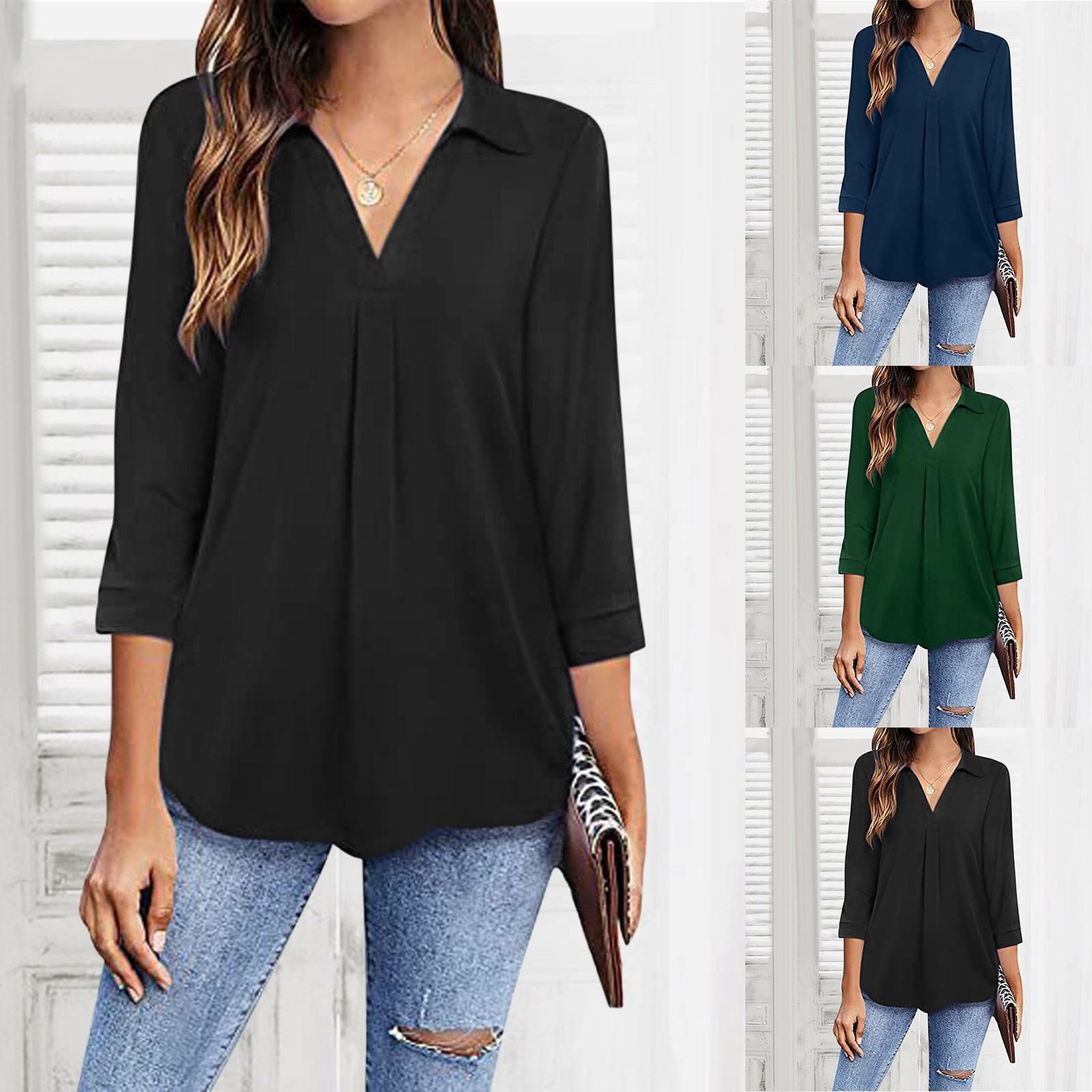 Green V-neck Pullover Top