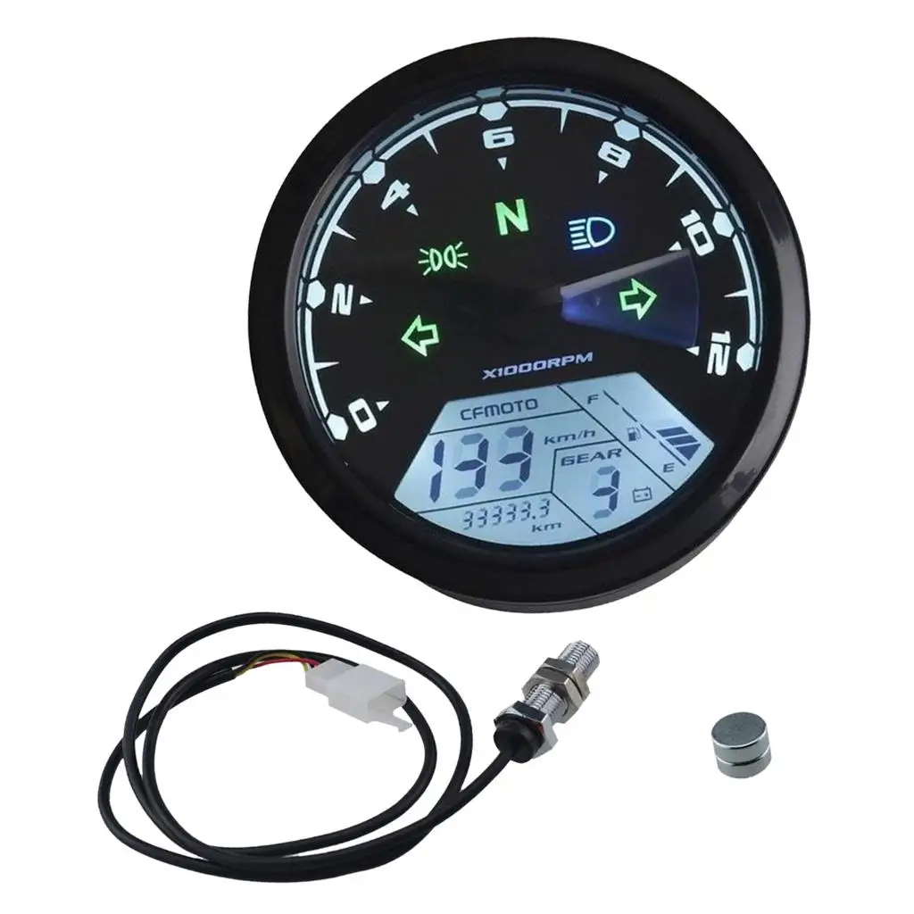 Universal Motorcycle Parts Waterproof LCD Modification Instrument Digital 12000RPM KMH (ColorBlue)