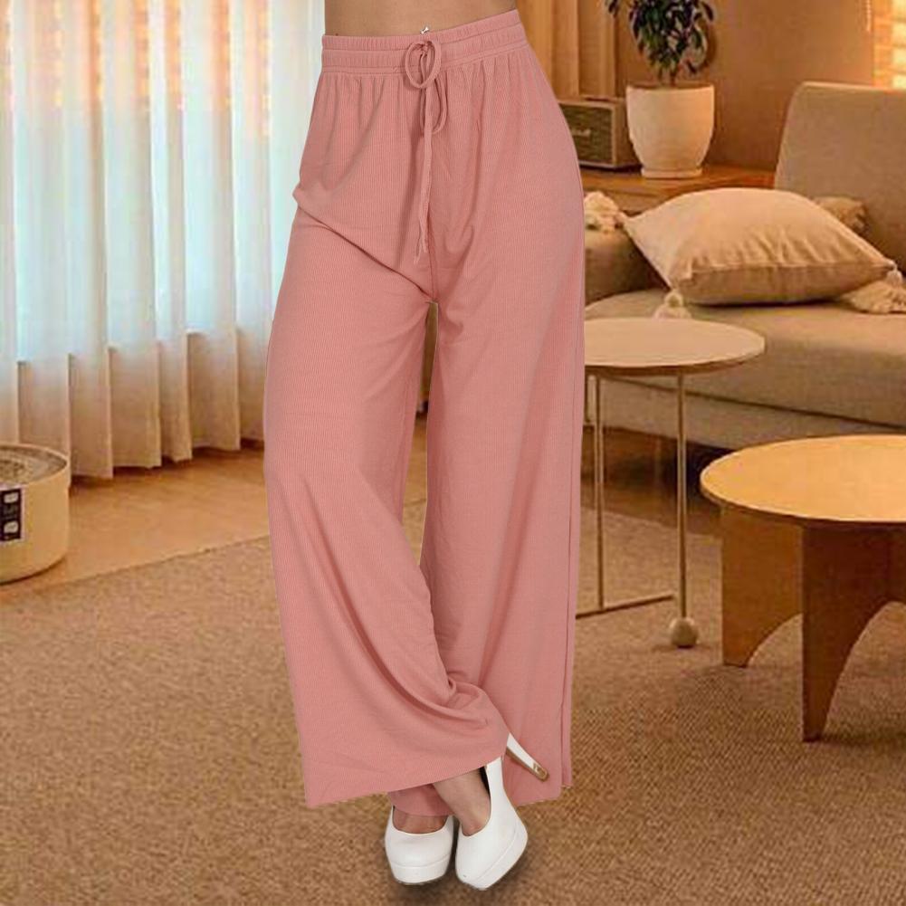 Pants Solid Color High Waist Casual 