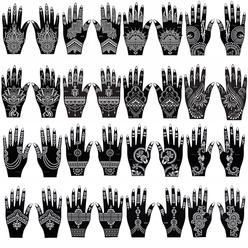 Best of 16 Pairs Professional Henna Tattoo Stencil Temporary Hand Body Art Sticker Indian Glitter Airbrush Tattoo Templates For Wedding Reviews & Tips