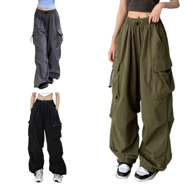 Wozhidaoke Cargo Pants Womens Baggy Streetwear Joggers Sweatpants  Drawstring Casual Loose Wide Leg Trousers Women'S Pants, White +S 