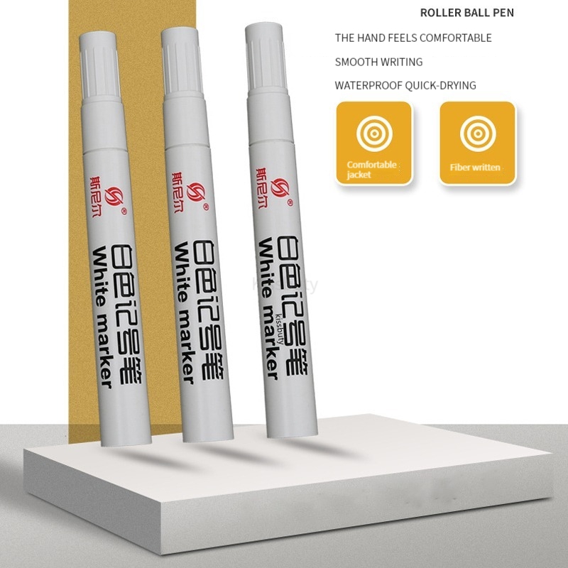 1-5 stücke Metall weißer Markierung stift 2,5mm ölige wasserdichte weiße Gel schreiber schreiben Zeichnung Graffiti Briefpapier wrting Schul material – Detail 8