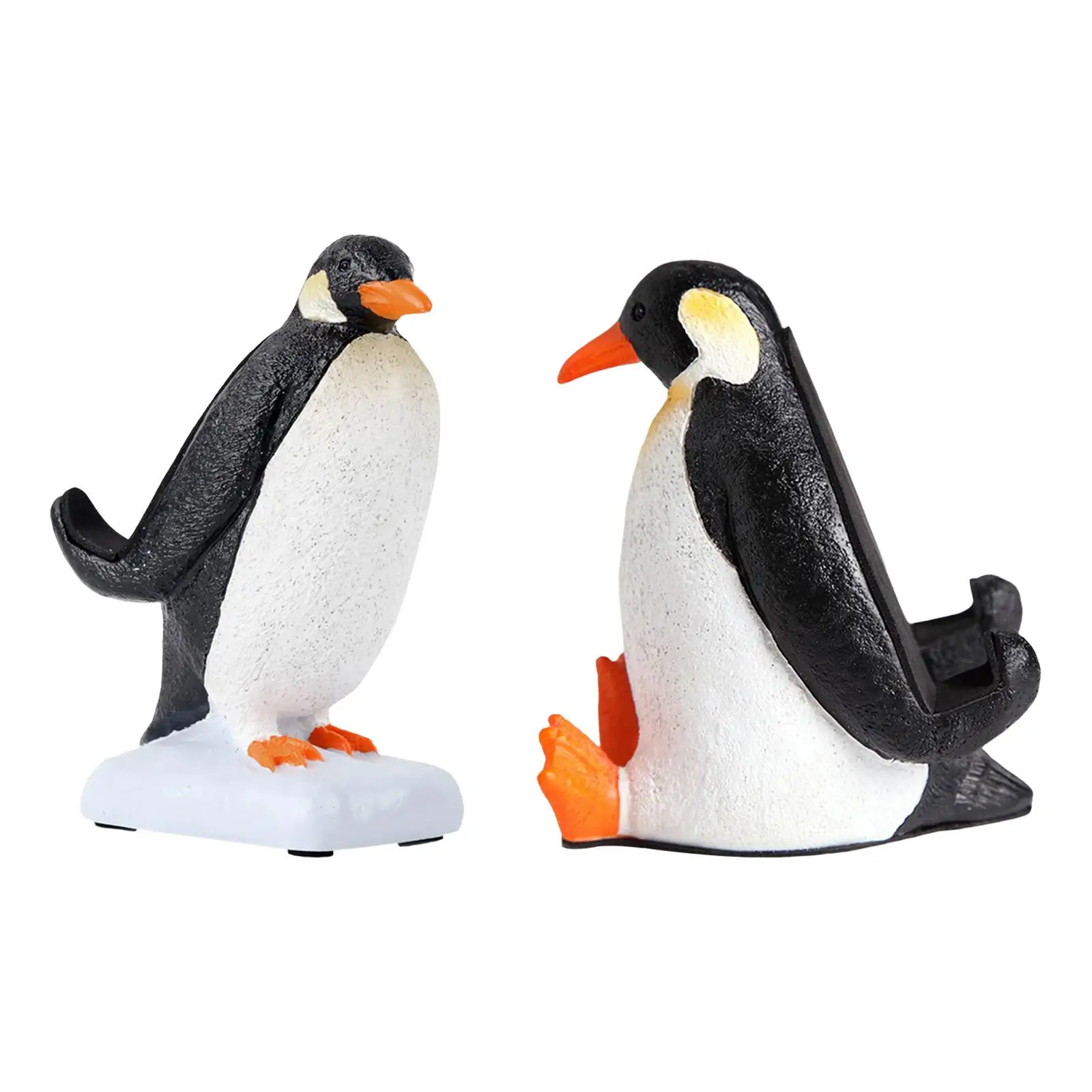 Resin Animal Penguin Statue Desktop Phone Holder Stand Anti Slip Cradle Desktop Figurine Decor Crafts for Office Home Travel