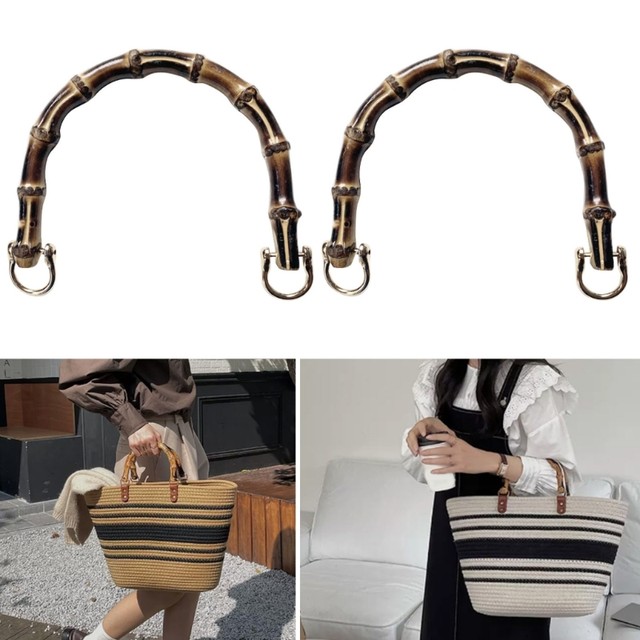  WADORN 2pcs Bamboo Handbag Handles, U-Shaped Simulation Bamboo Purse  Handles Replacement Clutch Bag Handle DIY Handmade Bag Making Accessories  6.1×4.6 Inch for Beach Bag Macrame Straw Bag Canvas Bag