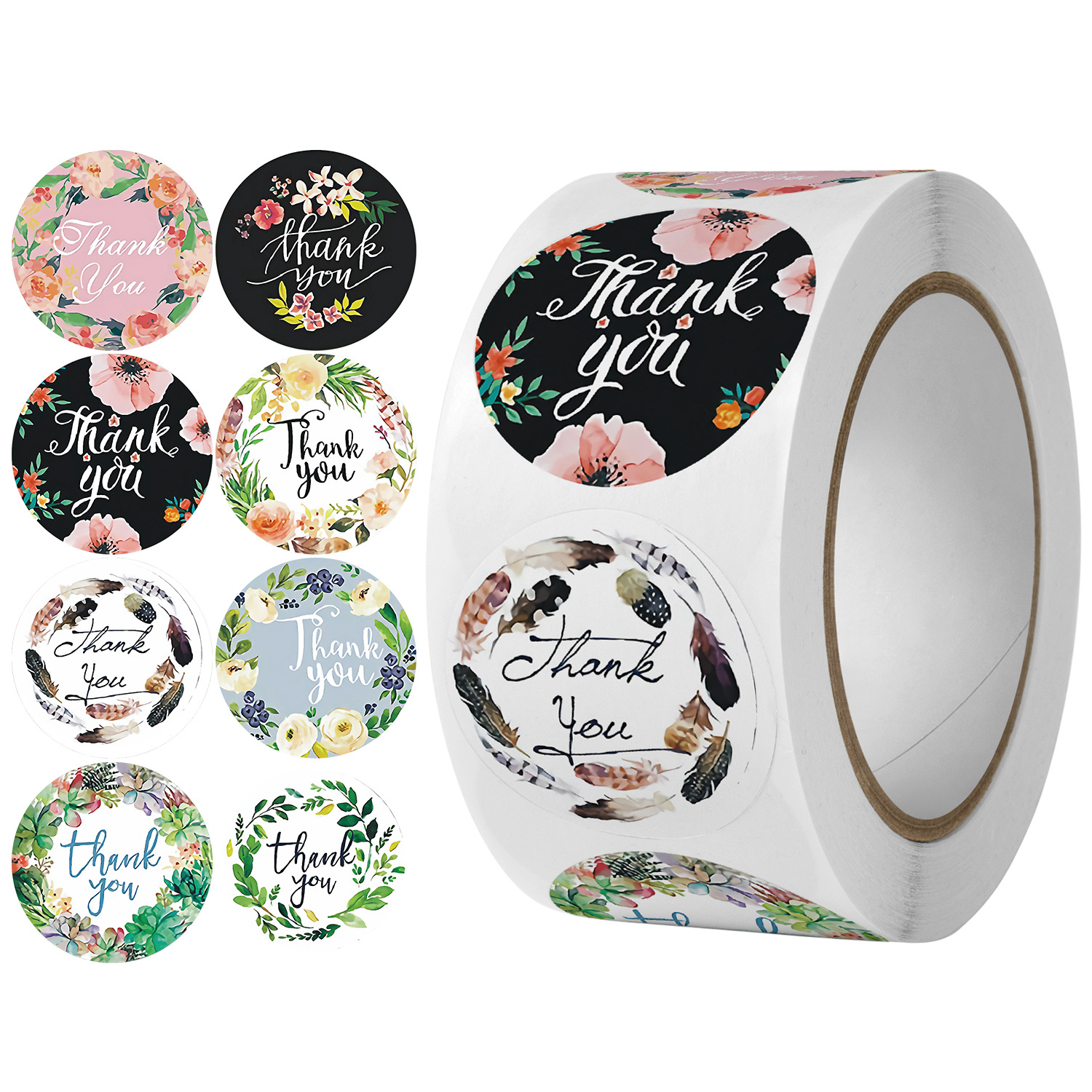 100–500 Stück Dankeschön-Aufkleber für Siegeletiketten, runde, florale, mehrfarbige Etiketten, handgefertigte Aufkleber für Geschäftsangebote, Schreibwarenaufkleber – Detail 5