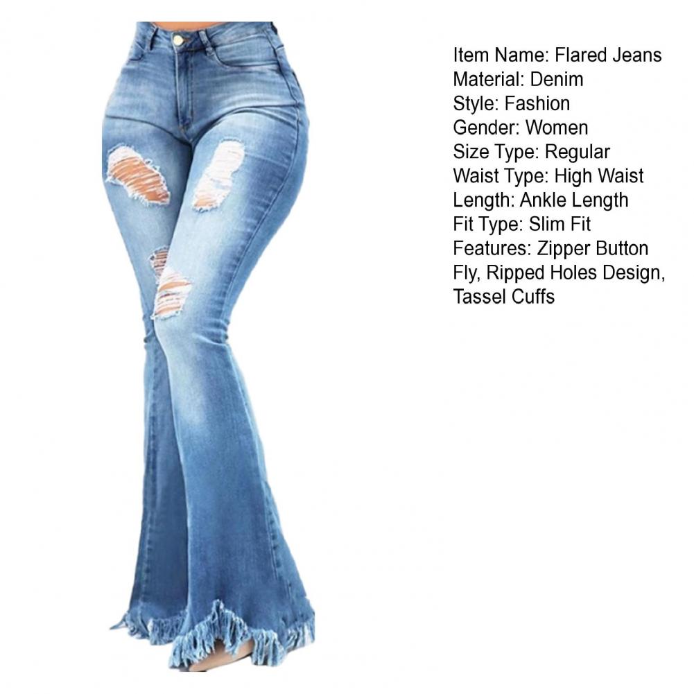 Title 14, Denim Flared Jeans Women Pants High Waist Zippe...