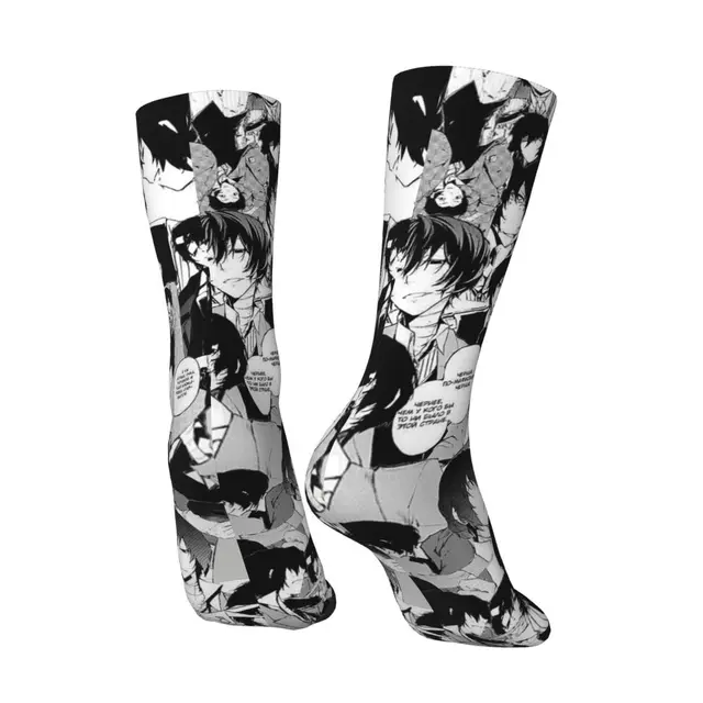Funny Dazai Osamu Collage Manga Black And White Sports Socks Plaid Anime  Polyester Crew Socks for Women Men Sweat Absorbing - AliExpress