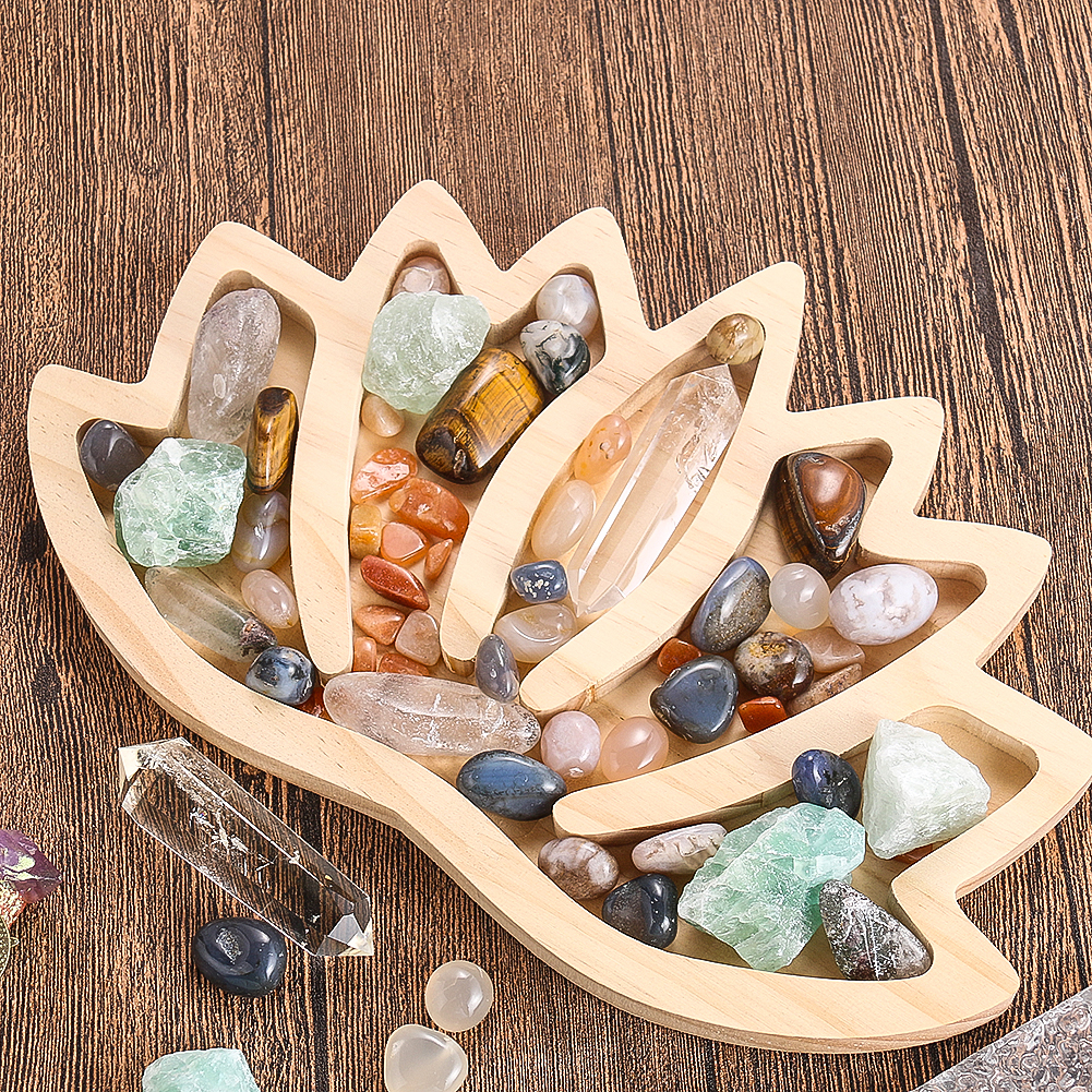 Holz Handwerk Lotus-förmigen Schmuck Display Platte Halskette Ohrringe Tablett Kristall Heils teine Veranstalter stehen Home Decoration – Detail 4