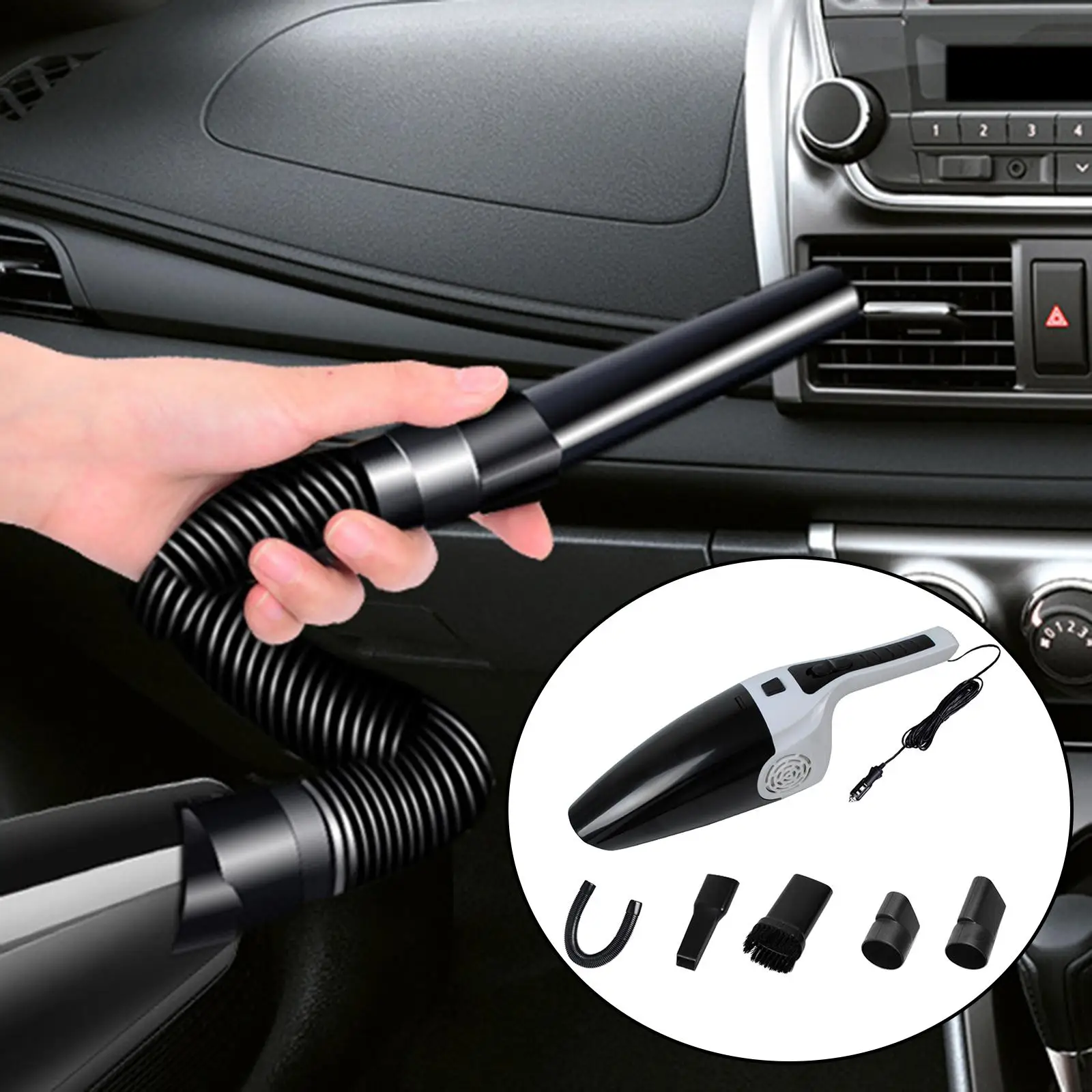 12V Wired Car Vacuum Cleaner Mini Interior Detailing 16 ft Cord Lightweight Handheld Wet and  Use Portable with 5 Attachments