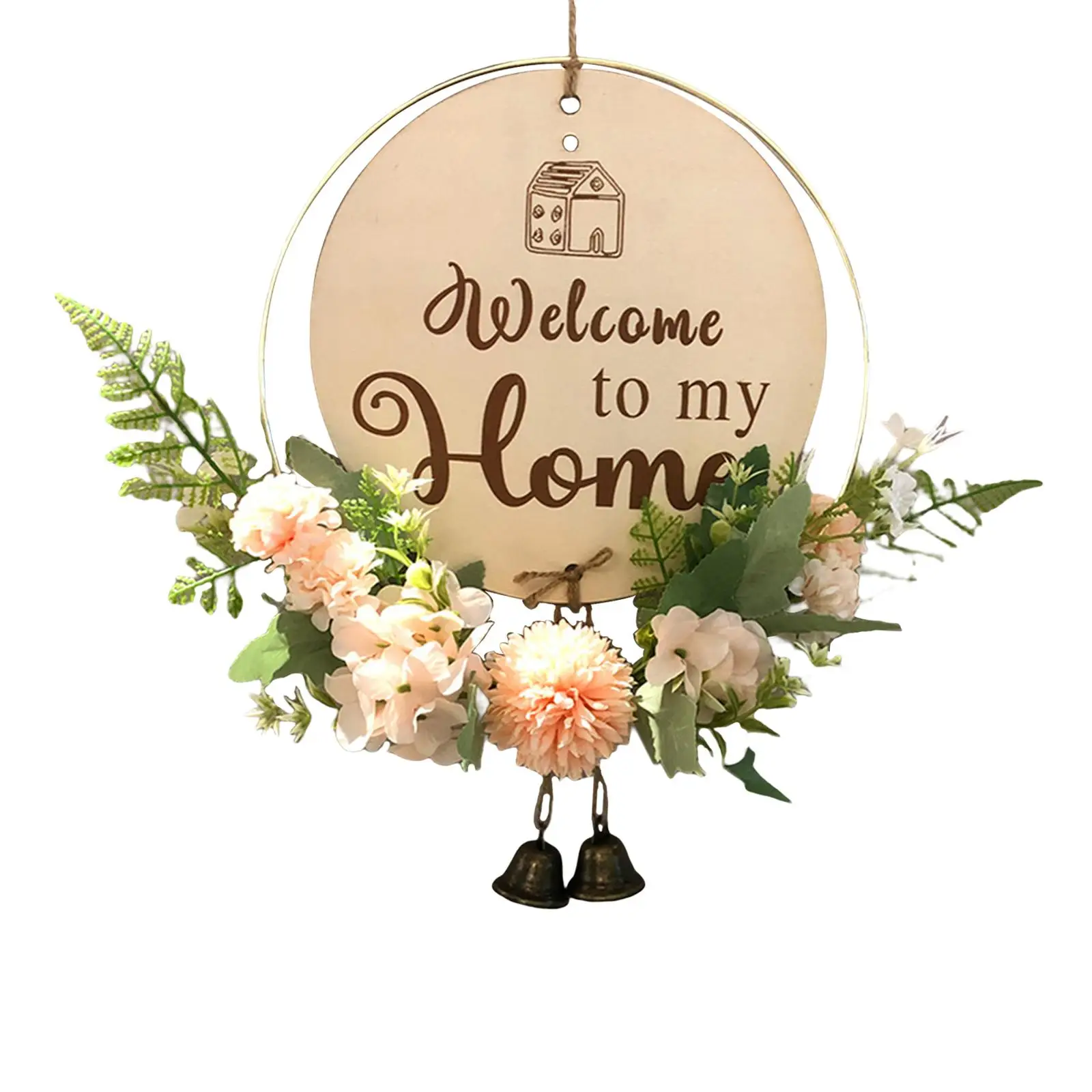 Welcome Sign Wreath Wooden Sign Round Artificial Flower Wreath for Fireplace Easter