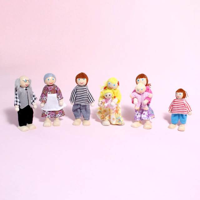 1 Set Wooden Doll Family Furniture House People Wood Puppets Dolls