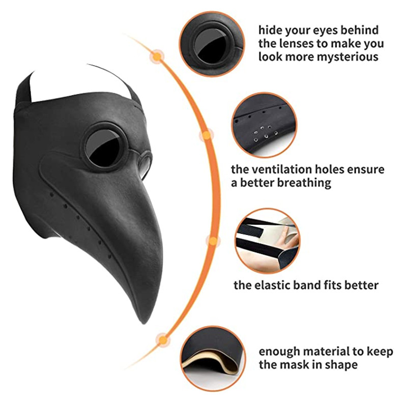 Pest Arzt Maske Halloween schwarz Gummi Arzt Maske Kostüm Steampunk Vogel Schnabel Latex Maske für Kinder und Erwachsene Cosplay Requisiten – Detail 3
