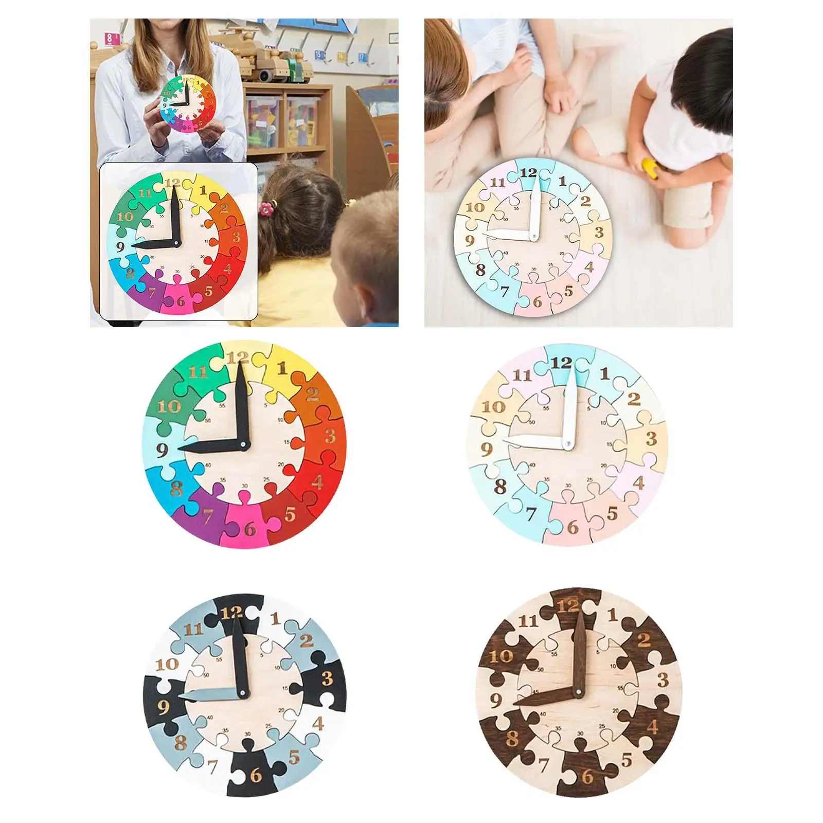 Wooden Clock Learning Puzzle with Numbers for Girls Boys Baby Children