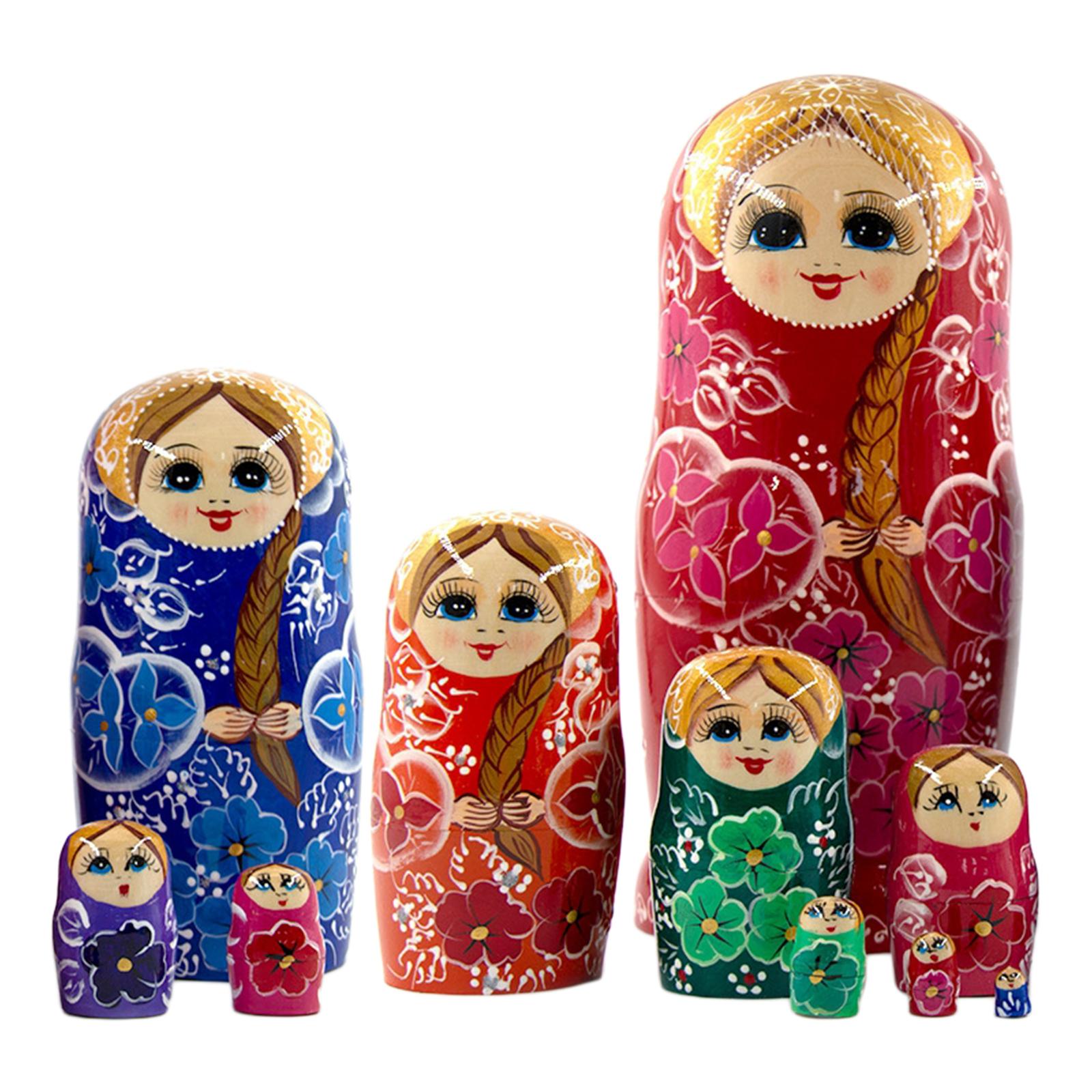 10x Chic Russian Nesting Dolls Matryoshka Doll Decoration Handmade Multipurpose Collectibles Wooden for Themed Party Bar Bedroom