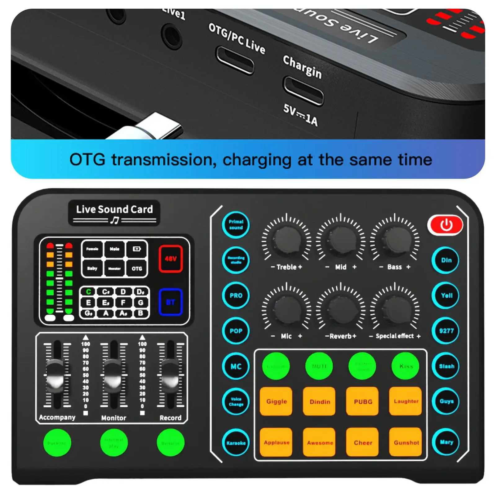 Sound Card Multifunction Audio Mixer for Live Broadcast Voice Chat Home KTV for Tiktok