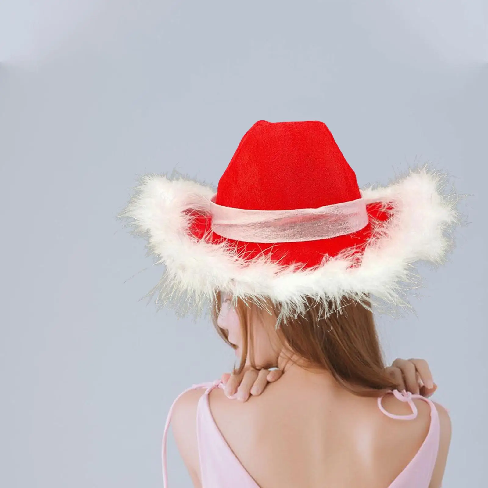 Red Cowboy Hat Western Wide Brim Supply with Feathers Cowgirl Hat for Christmas Party Costume Accessories Men Women Adult