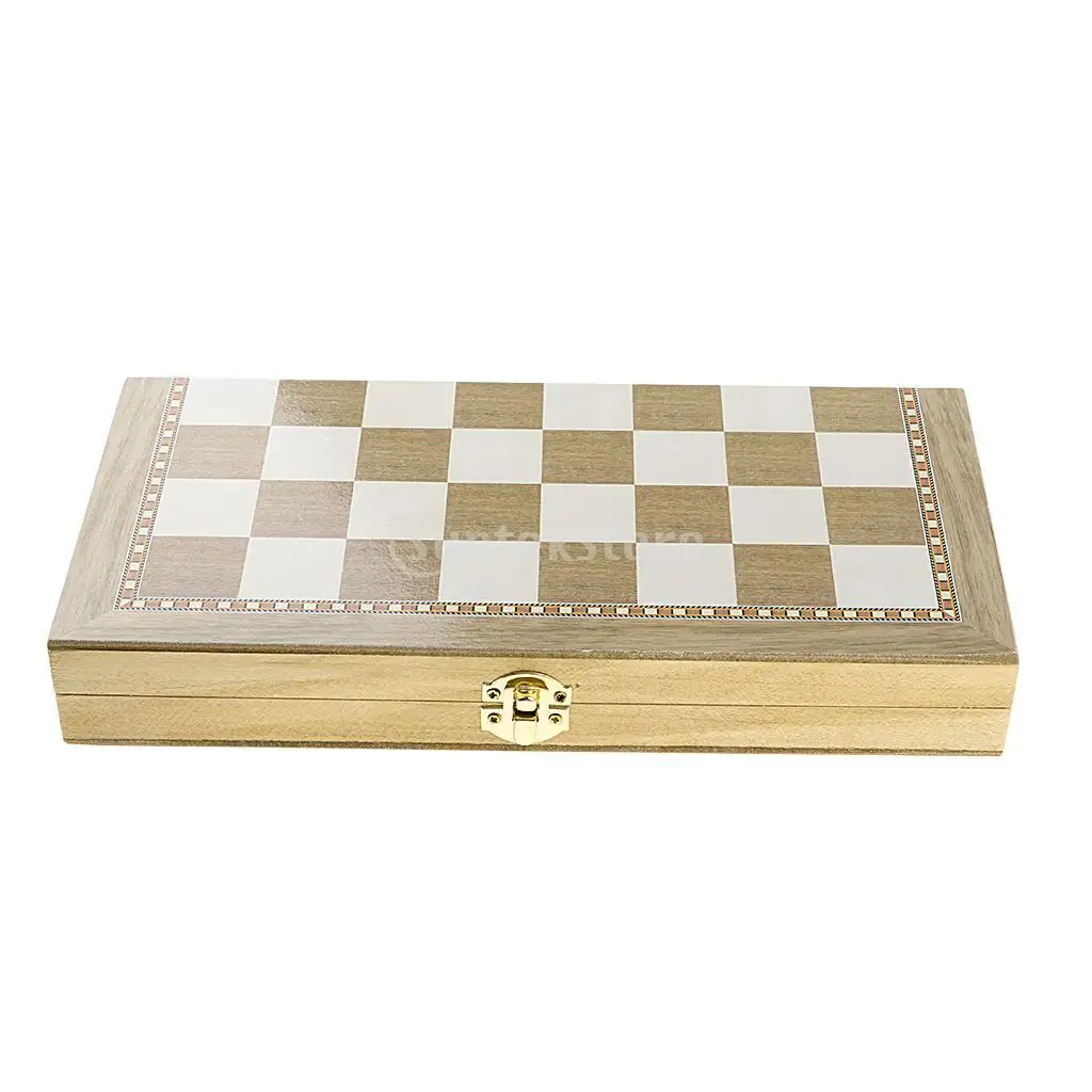 Folding Wooden Chess Set Deluxe Chess Checker Backgammon International Chess Set Traditional Board Game for 2 Players
