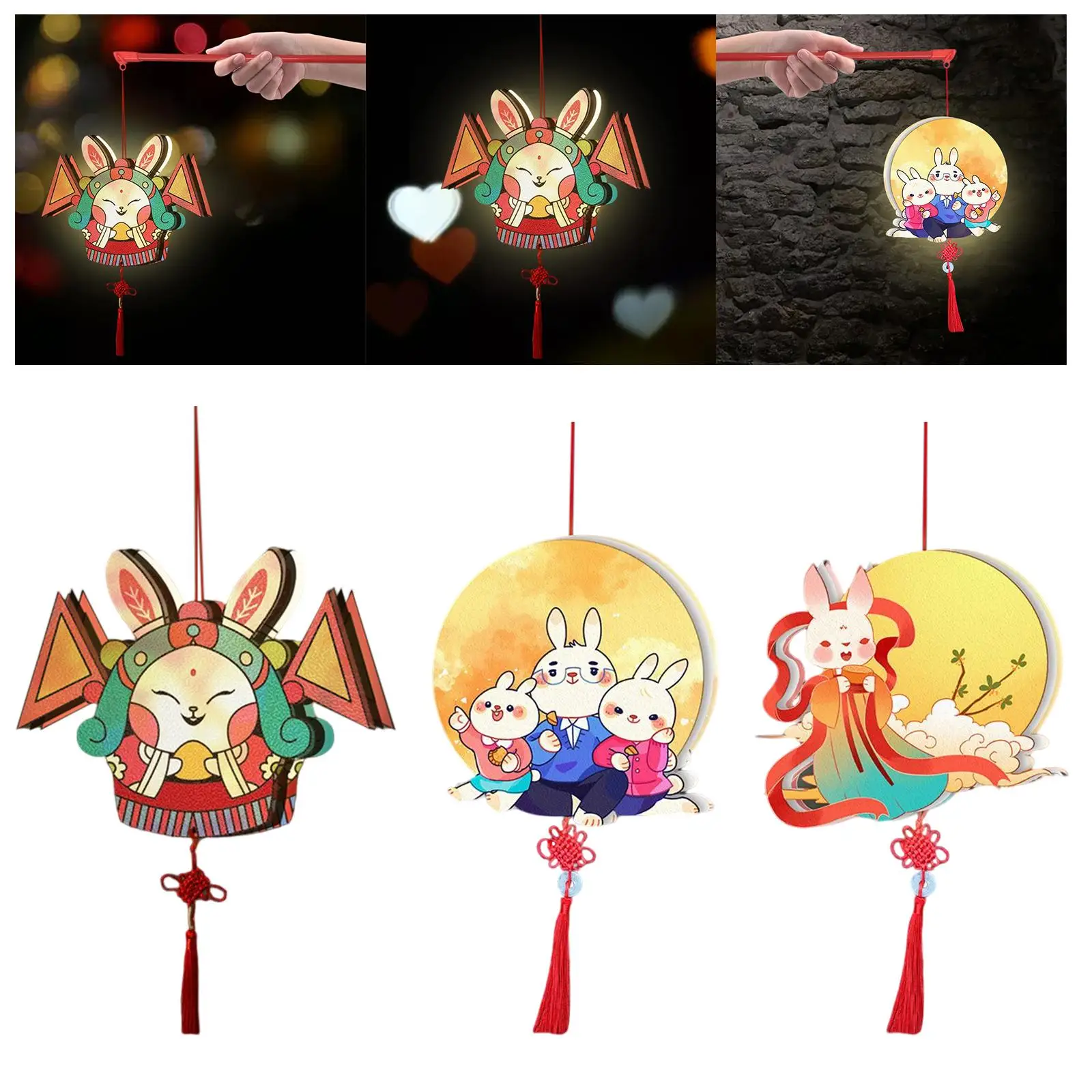 Chinese Mid Autumn Festival Lantern Making DIY Accessories Rabbit Shape Portable Glowing Light Hanging Lantern Handmade Decor