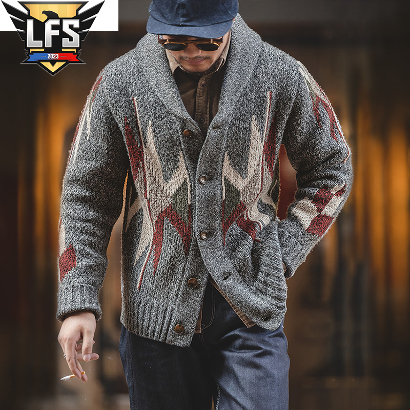 Description Picture 5 of item2023 New Arrival Top Fashion Turn-down Collar Cotton Cardigan Male Casual Single Breasted Button Thickened Sweater Men