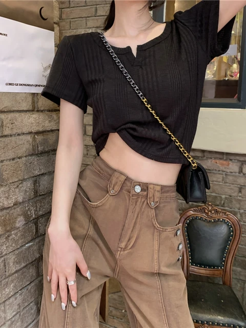 Black Pants Sets Summer Elegant Casual Fashion T-shirts Crop Tops