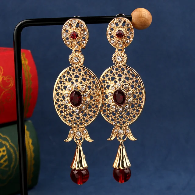 Moroccan Designer Earring for Women Long Drop Earring French Hook Dangling  Earring Gold Color Luxury Bridal Rhinestone Earring