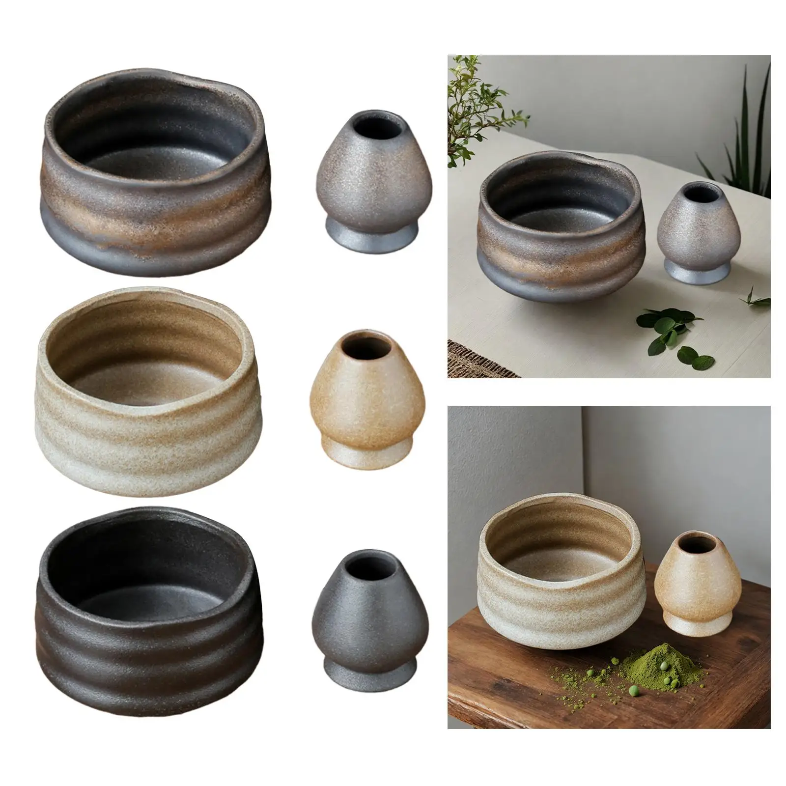 Ceramic Matcha Bowls with Whisk Holder for Traditional Ceremonial Home Gift