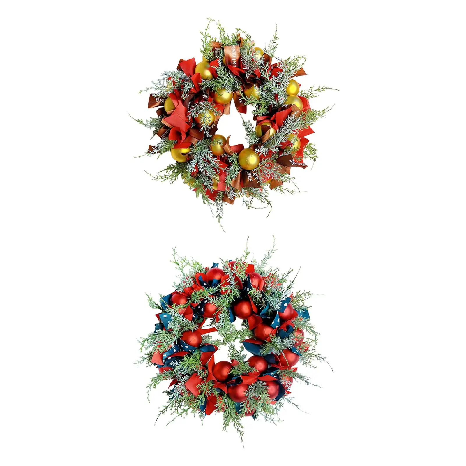 Artificial Christmas Flower Wreath 20inch Frosted Branches Ball Ornaments for Home Decor