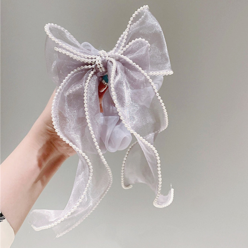 Band Dickdarm Haar Ring Organza Perle Bogen Knoten Kopf Seil Koreanische Fee JK Nette Kopfbedeckung Zubehör für Frauen Mädchen – Detail 6