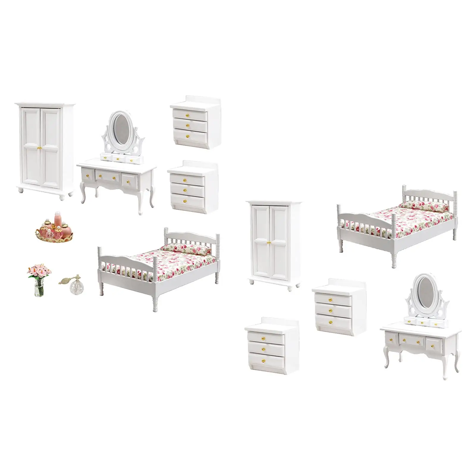 Mini Dollhouse Furniture Bedroom Kits Wooden DIY 1/12 Scale Accs Simulation Decor Pretend Play Toys Life Scene Ornament