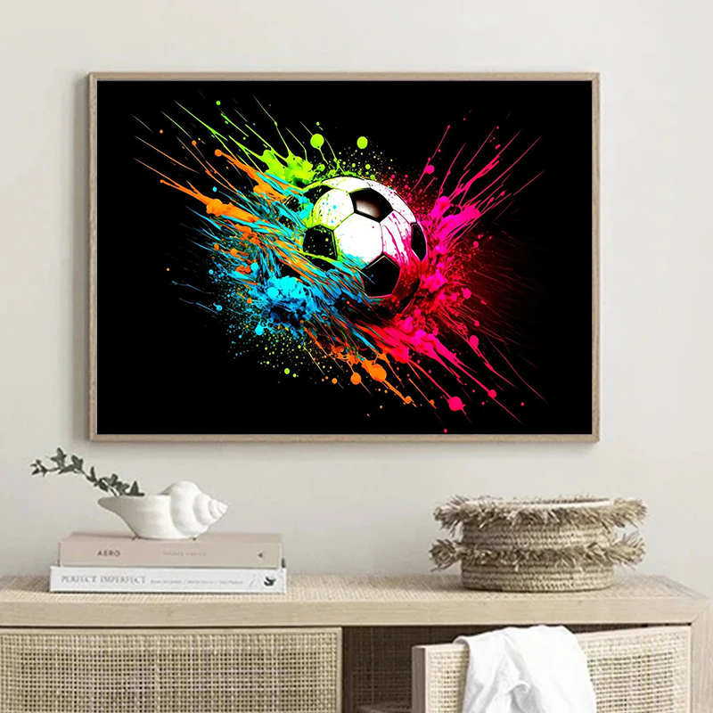 Description Picture 5 of itemColorful Sport Soccer Canvas Painting Football Posters Prints Boy Fans Wall Art Picture for Living Room Kids Room Club Decor