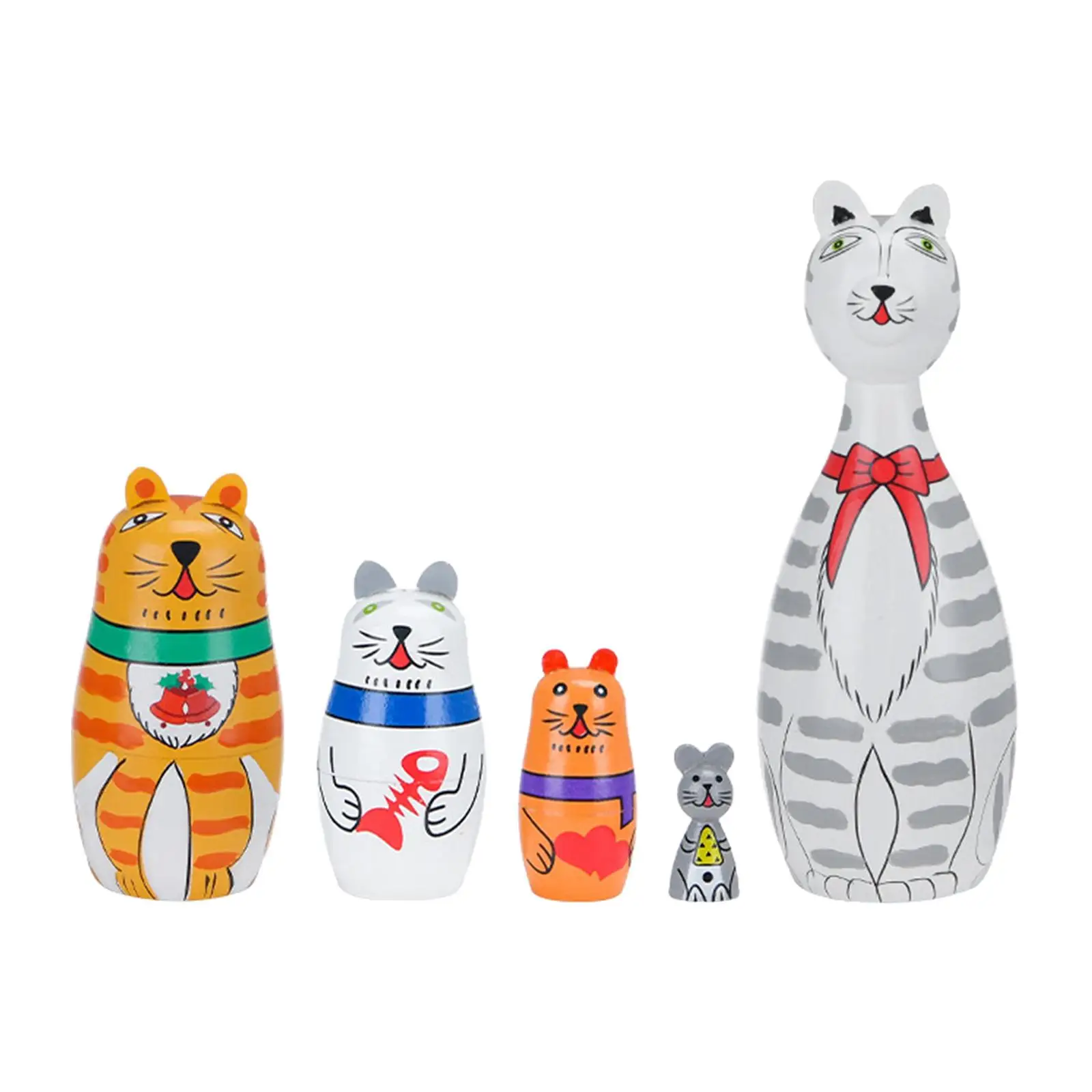 5Pcs Cute Russian Nesting Dolls Ornaments Desk Handmade Animals Matryoshka for Collectible Halloween Kids Wishing Gift Home