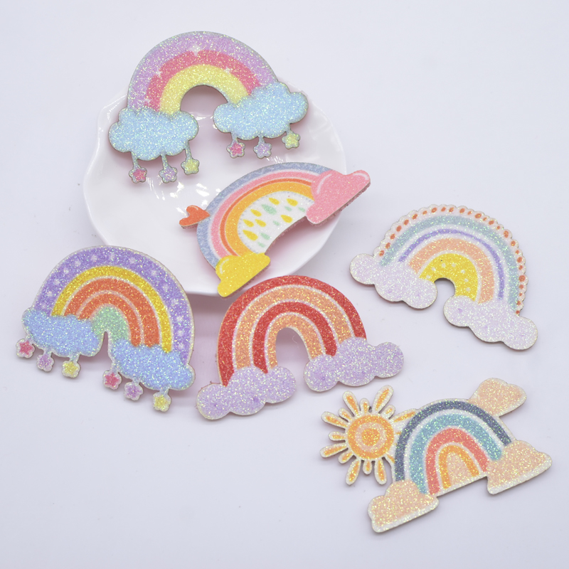 12 Stück Glitzer-Druck-Applikationen, Regenbogenfarben, für DIY-Handwerk, Kuchendekoration, handgefertigte Kopfbedeckung, Haarspangen, Schleife, Dekor, Hut, Nähflicken – Detail 1