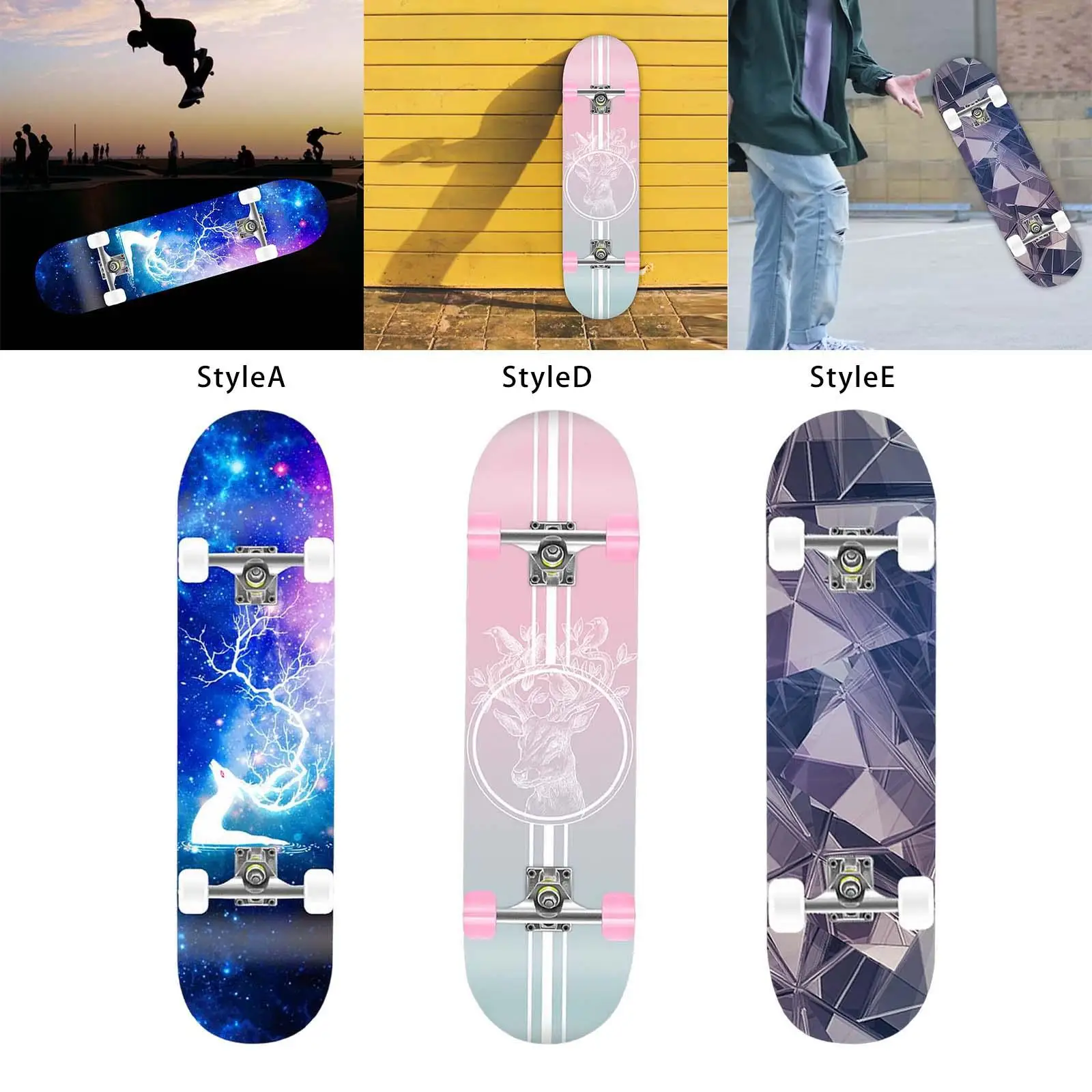 Unisex Complete Skateboard Double Kick 31 inch Fully Bracket Mute Long Board Concave for Beginners Kids Women Man Boys