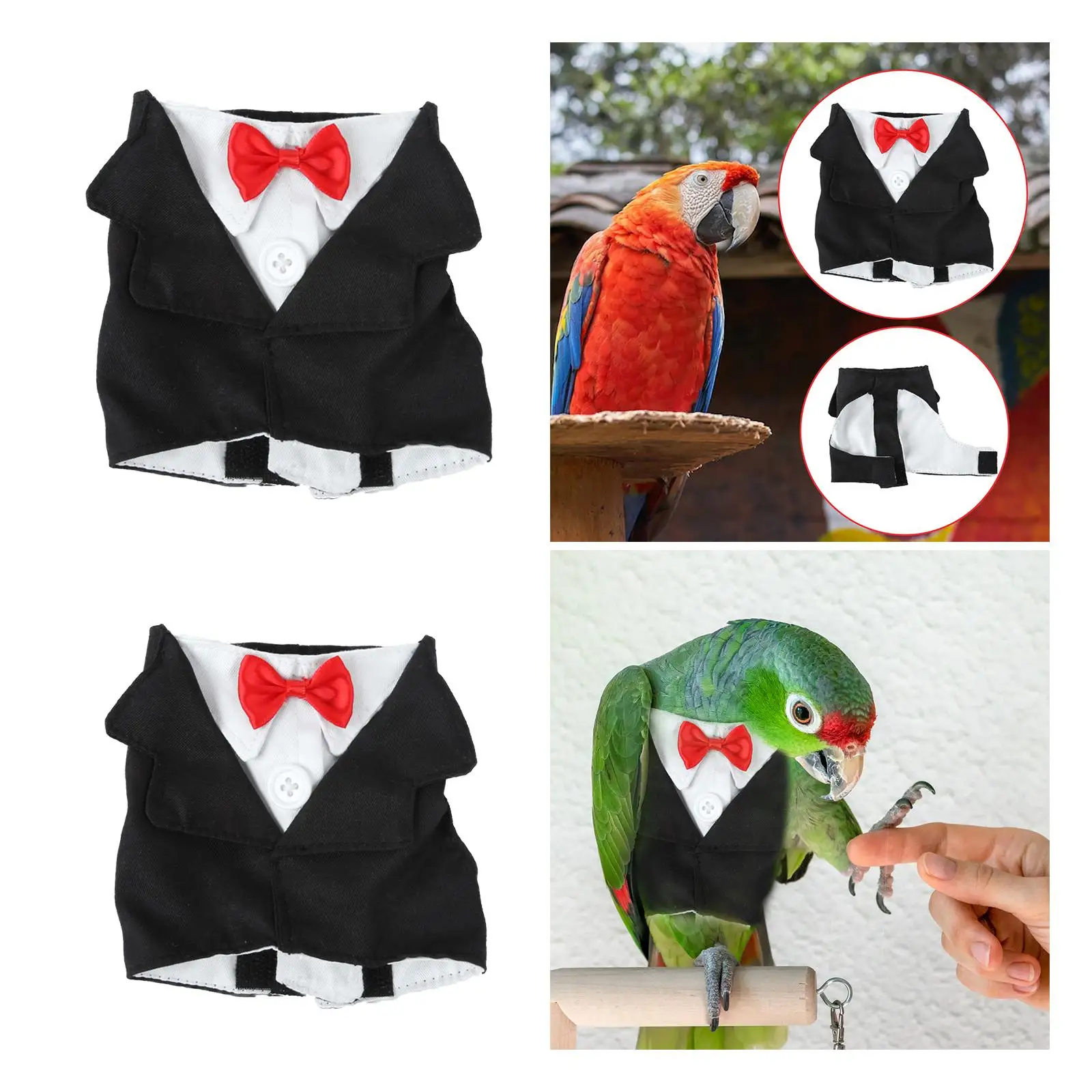 Reusable Parrots Suit Uniform Bird Accessories Pigeons Photo Prop with Bow Tie Washable Birds Clothes for Parakeet Macaw African