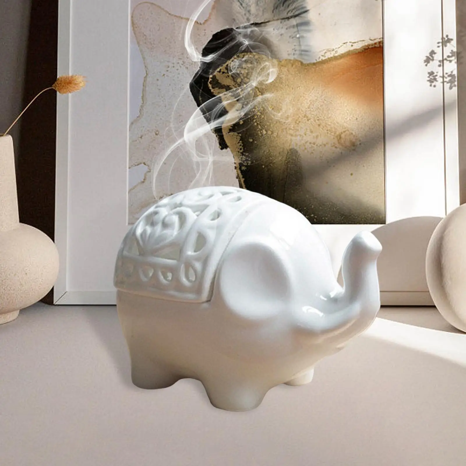 Cute Elephant Shape Candle Holder Ornament Landscape Crafts Tealight Holder Candlestick for Living Room Bedroom Bar