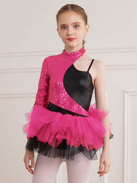 Robe De Danse Lyrique Fille Avec Jupe Asymétrique - Scintillante, Pour Patinage, Danse Moderne, 5 à 16 Ans