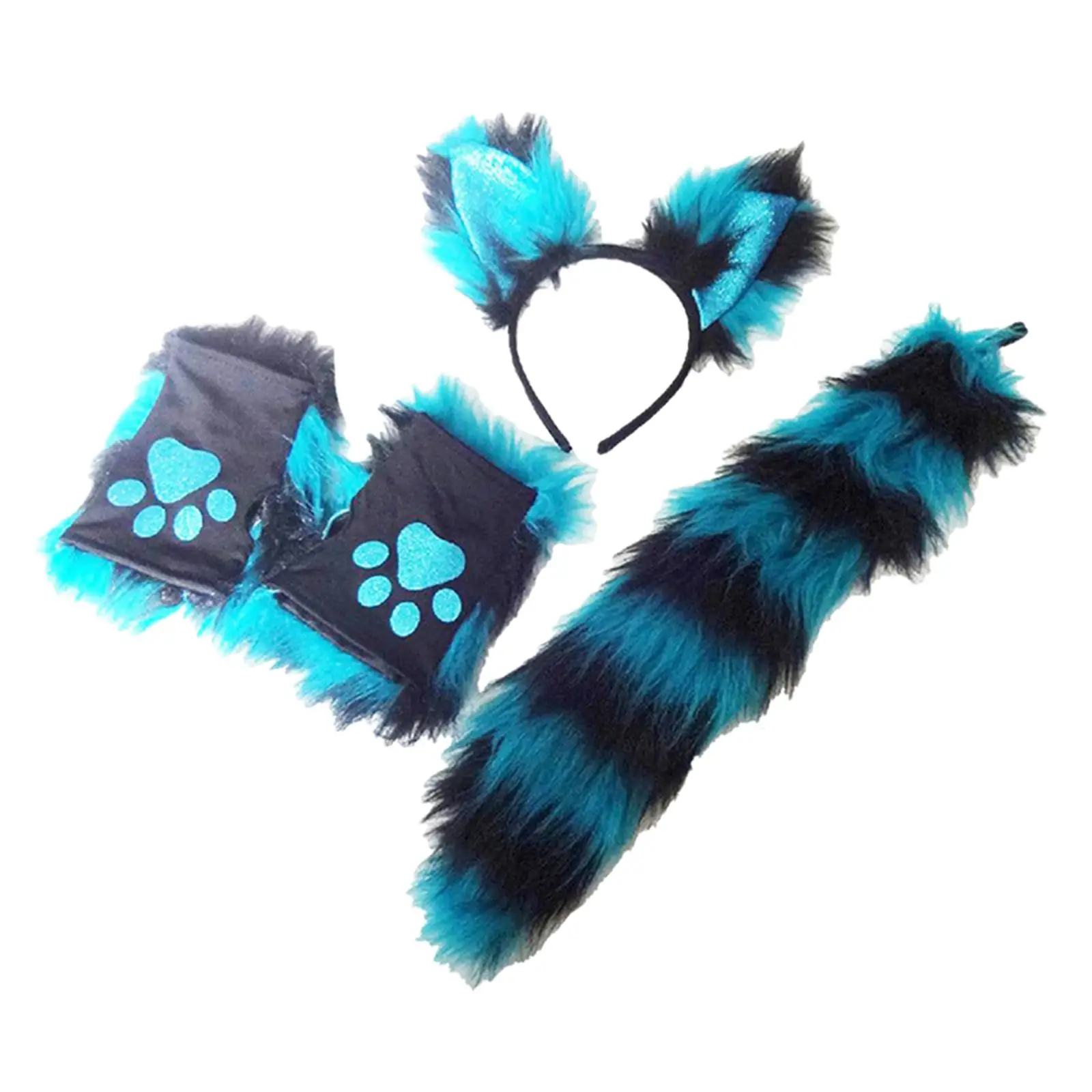 Plush Fox Ears Hair Hoop Costume Cosplay Gloves Tail Set Dress Adult for Kids Adult Halloween Masquerade Role Play Party
