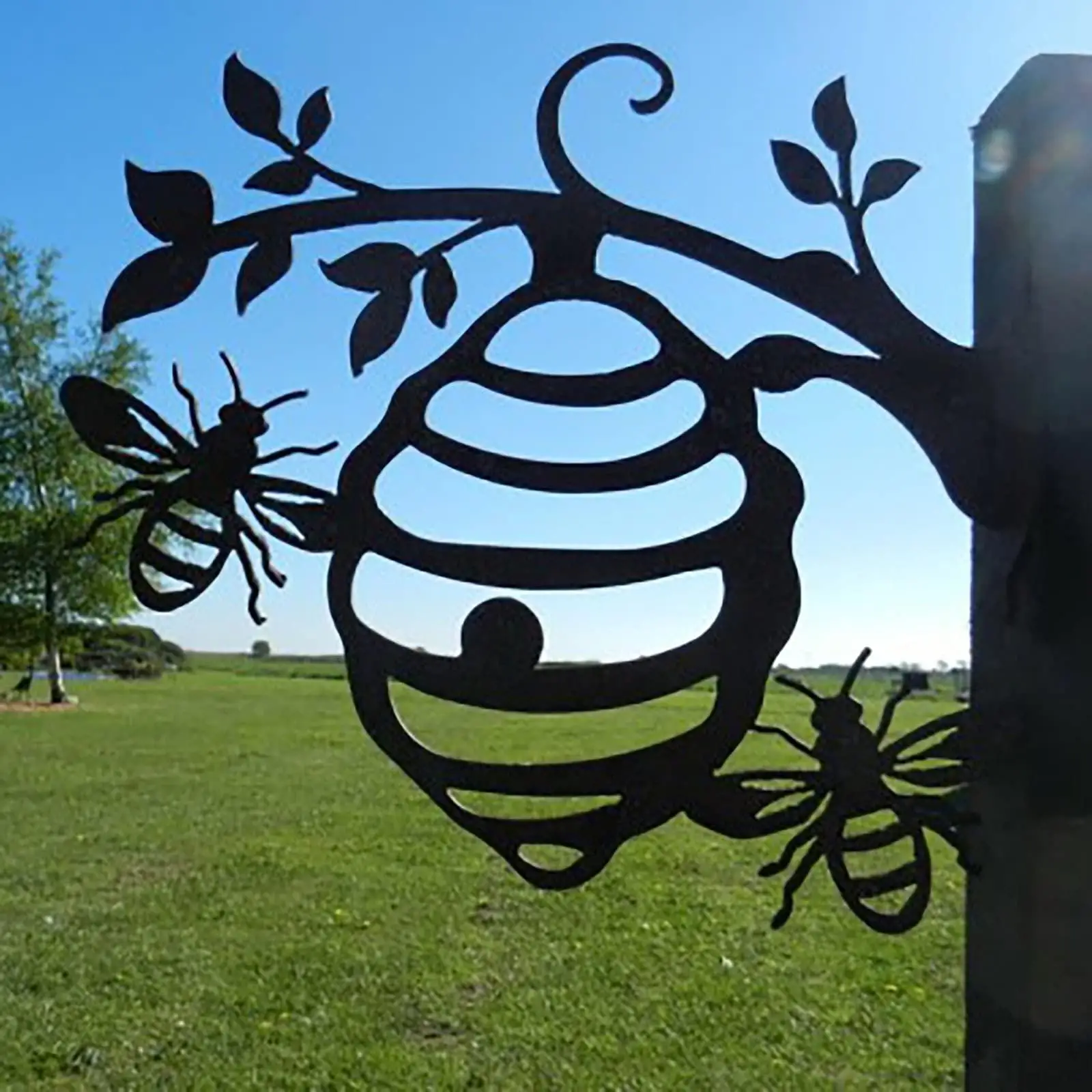 Metal Iron Rustic Bee Hive Silhouette Fairy Garden Yard Wall Art Sculpture