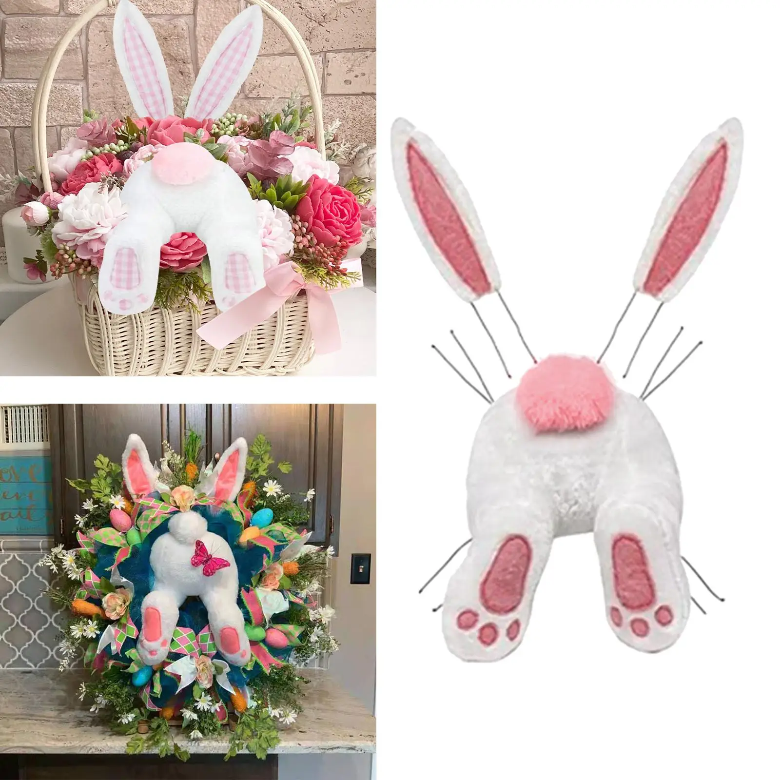Wall Hanging Easter Bunny Wreath Kit Cute Welcome Sign Rabbit Wreath Attachment for Festival Front Door Decor Window Holiday