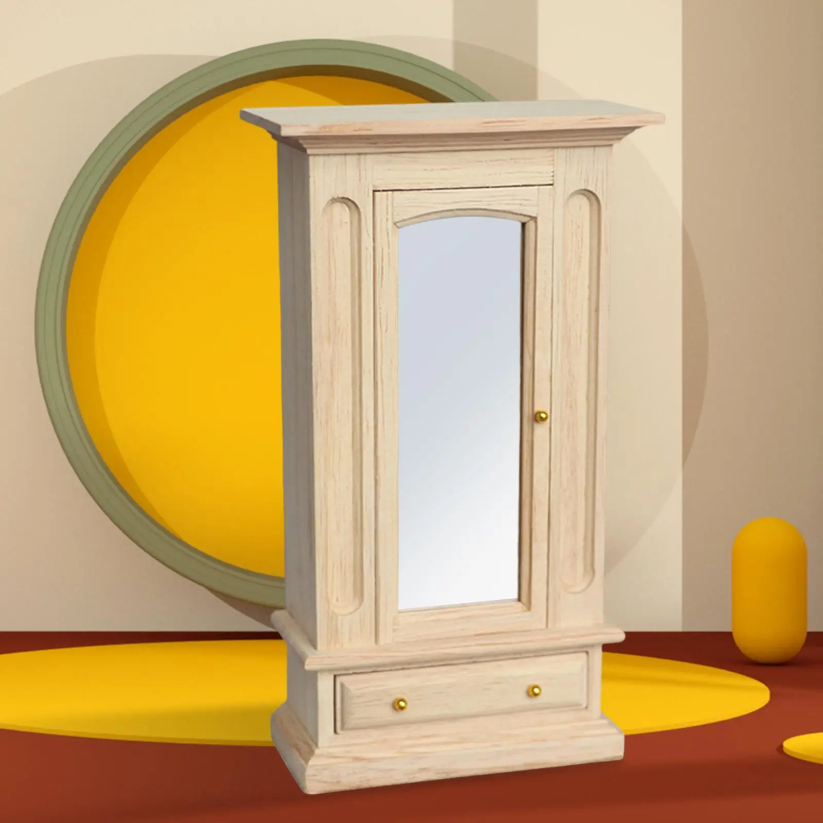 Unpainted Wood Wardrobe Mirror Closet for 1:12 Dollhouse Furniture Bedroom