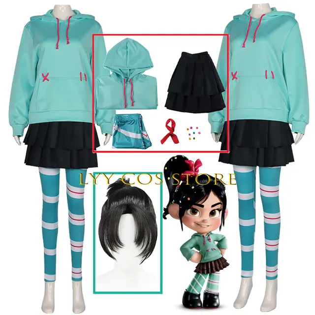 Girls Wreck-It Ralph 2 Clothes Vanellope Von Schweetz Vocaloid Cosplay  Halloween Costume Kids Dress Pants Sets Clothing for Girl