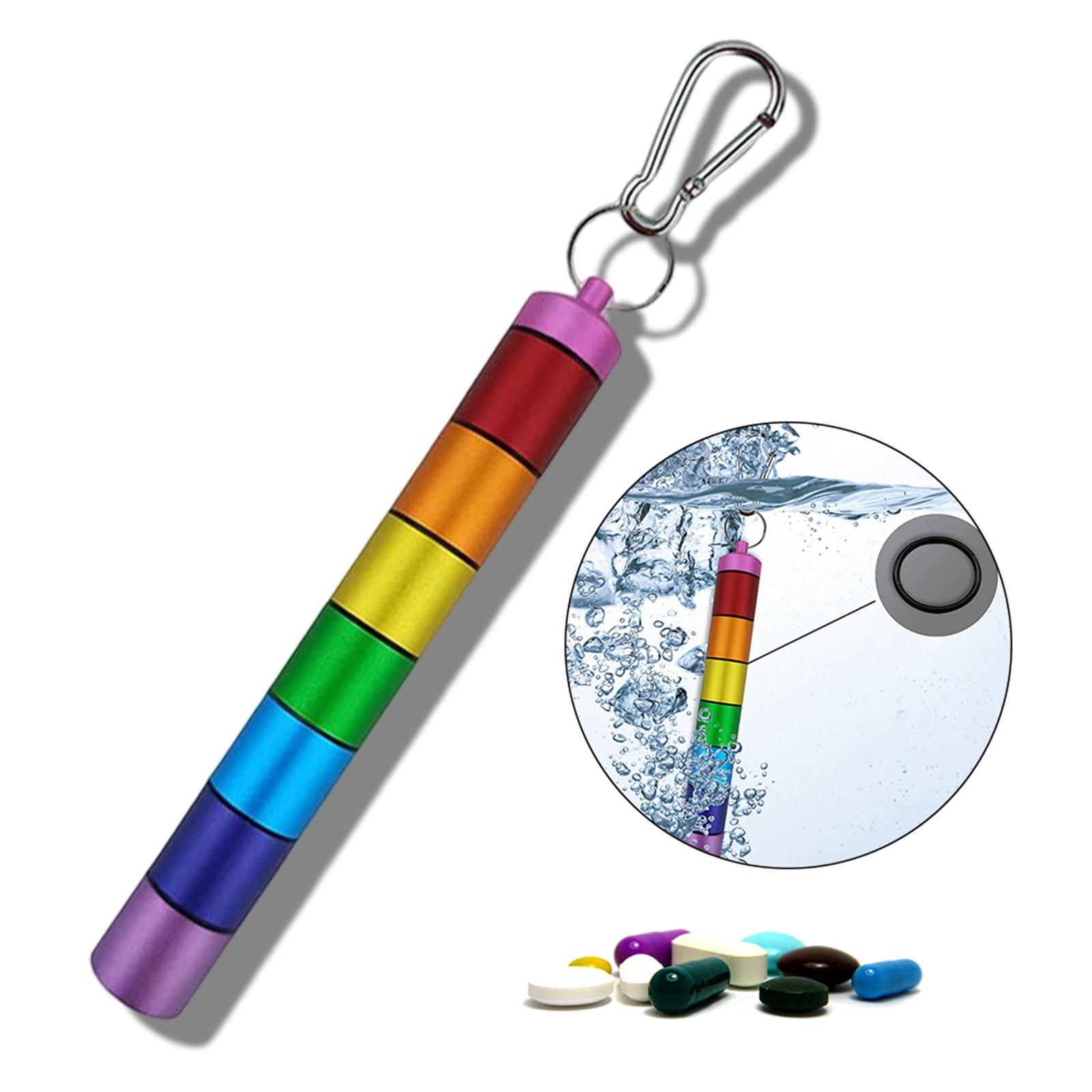 Small Portable Pill Box Keychain, 7 Day Waterproof Aluminium Alloy Pill Organizer for Travel Outdoor Camping