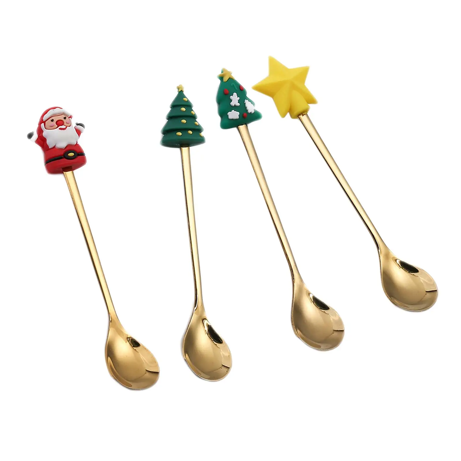 4Pcs Christmas Table Decorations Soup Dessert Spoon Tea Spoons decor Coffee Stirring Spoon for Daily Use Party Xmas